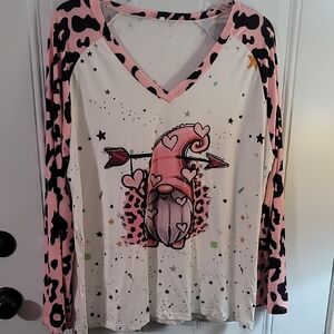 Pink and Black Graphic Long Sleeve Top